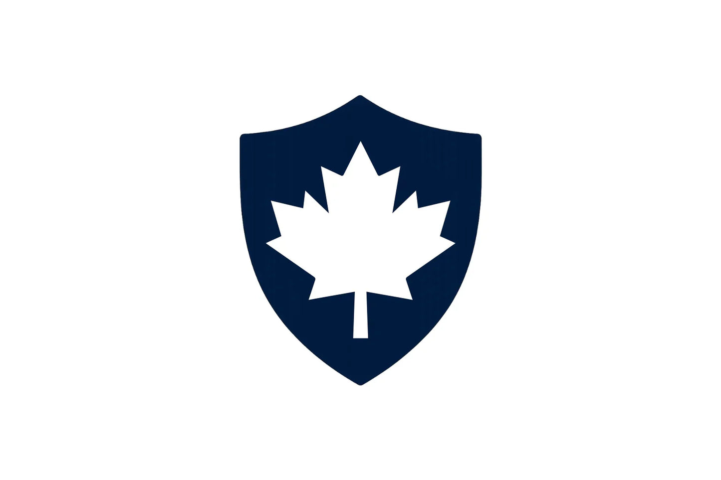 Blue shield with white maple leaf icon, Canada security logo on white background