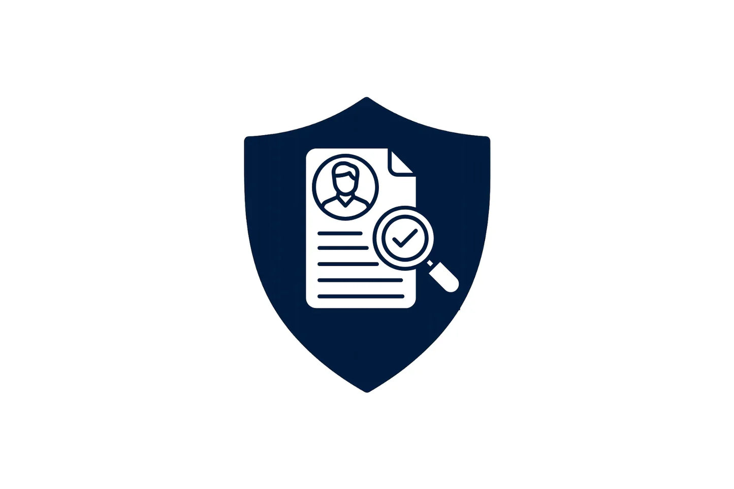 Background check icon with magnifying glass and shield for security screening