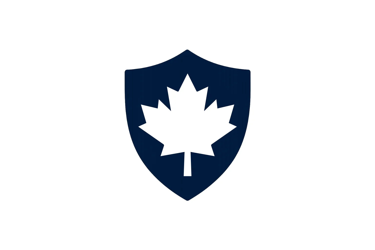 Blue shield with white maple leaf icon, Canada security logo on white background