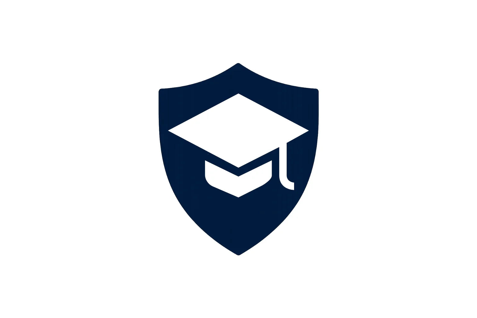 Graduation cap icon in white on a dark shield background, education security symbol