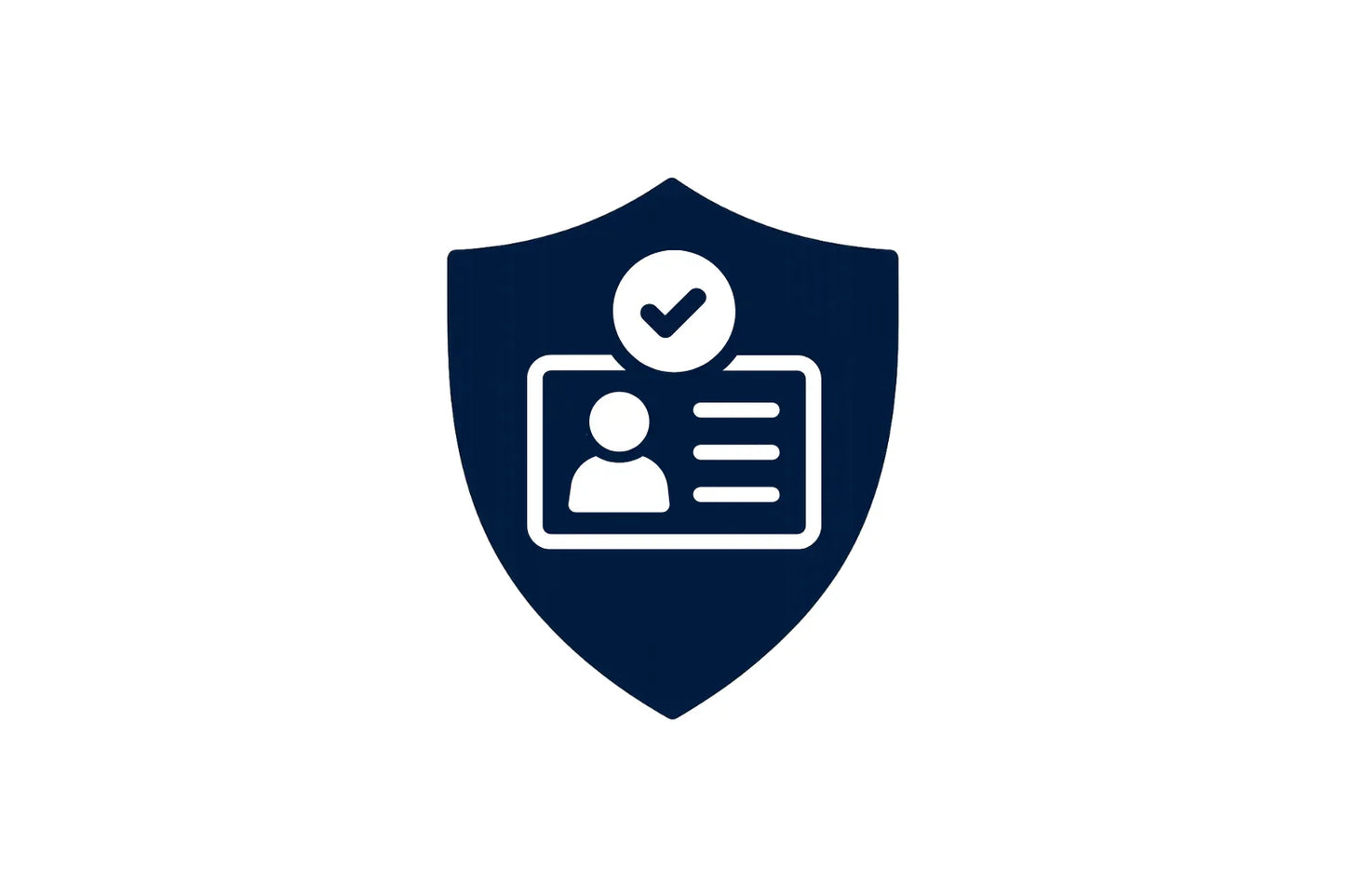 ID verification icon on dark shield, security and authentication symbol