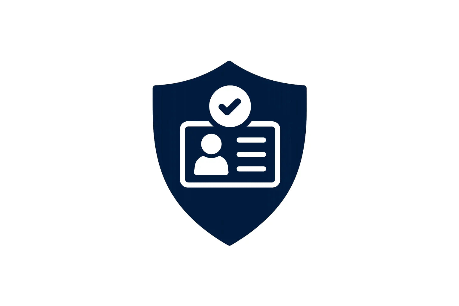 ID verification icon on dark shield, security and authentication symbol