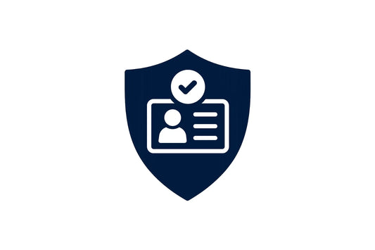 ID verification icon on dark shield, security and authentication symbol