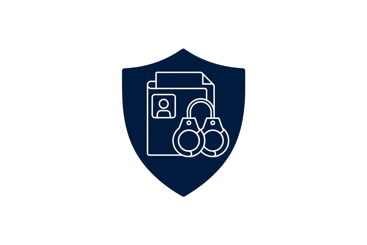 Police badge icon with handcuffs and file folder symbolizing law enforcement