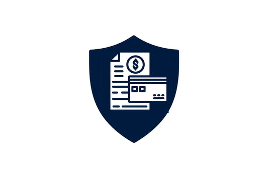 Shield icon with a document, dollar sign, and credit card symbolizing secure payments